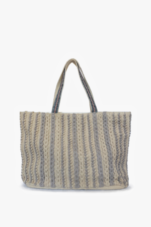 Gray Striped Woven Cotton Tote